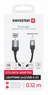 SWISSTEN OTG adaptér s konektory Lightning (samec)/USB-A (samice), textilní, 0,12 m, černý