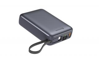 SWISSTEN Powerbanka 20 000 mAh s integrovanými kabely USB-C a Lightning, vesmírně stříbrná