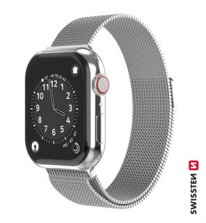 SWISSTEN řemínek pro Apple Watch milánský tah, šířka 42-44 mm Barva: Stříbrná