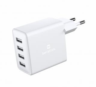 SWISSTEN síťová nabíječka, 4x USB-A, 2.4A, 20W, bílá