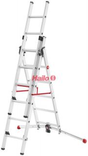 Hailo ProfiLOT 3-dílný 2x6 + 1x5 příček - hliníkový kombinovaný žebřík s obloukovou nohou