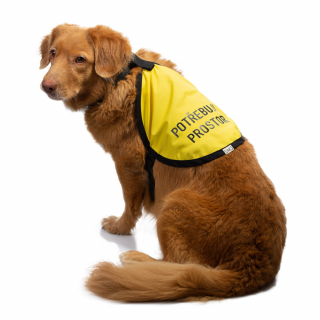 Žlutá signalizační vesta pro psy text: CZ - nesahat