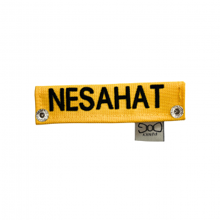 Žlutý návlek na vodítko mini 13 x 3 cm  pro malé pejsky nebo na postroj text: CZ - nesahat + stop