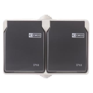 Emos A1397.1 Zásuvka nástěnná dvojitá, šedo-černá, IP44