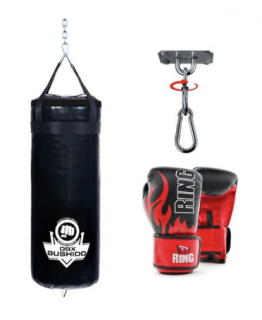 Dětský boxovací SET, pytel 80 x 30 cm, 15 kg, rukavice, držák, ČERNÝ Velikost: 6oz