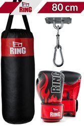 Dětský boxovací SET RING SPORT, pytel 80 x 30 cm 10kg, rukavice, držák, černý Velikost: 6oz