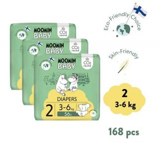 Moomin Baby 2 Newborn 3–6 kg (168 ks), mesačné balenie eko plienok