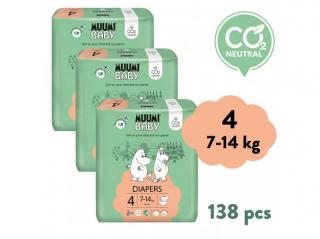 Muumi Baby 4 Maxi 7–14 kg (138 ks), měsíční balení eko plen