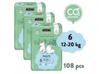 Muumi Baby Pants 6 Junior 12-20 kg (108 ks), měsíční balení kalhotkových eko plen