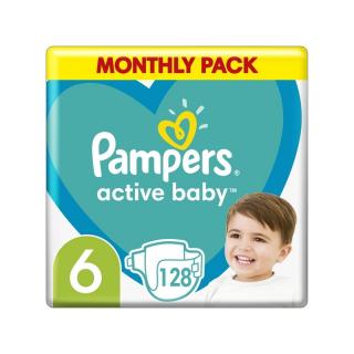 Pampers Active baby 6 XL (13–18 kg) 128 ks - mesačné balenie