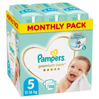 Pampers Premium Care 5 Junior (11-16 kg) 136 ks - měsíční balení