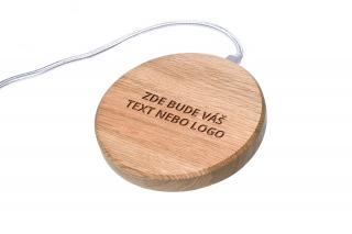 MIN PAD - Váš text - Bezdrátová nabíječka dřevo: Dub, barva kabelu: Bílá