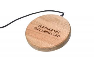 MIN PAD - Váš text - Bezdrátová nabíječka dřevo: Dub, barva kabelu: Černá