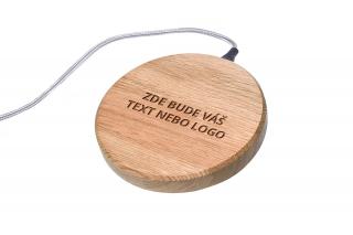 MIN PAD - Váš text - Bezdrátová nabíječka dřevo: Dub, barva kabelu: Stříbrná