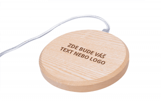 MIN PAD - Váš text - Bezdrátová nabíječka dřevo: Jasan, barva kabelu: Bílá