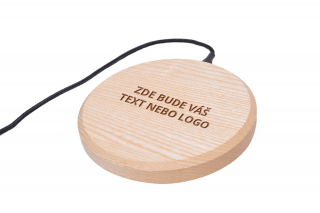 MIN PAD - Váš text - Bezdrátová nabíječka dřevo: Jasan, barva kabelu: Černá
