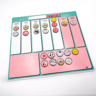 Magnetický týdenní plánovač pro malé školáky | Lyonis Barva: Růžovo-zelená, Magnetky: včetně 22ks magnetek