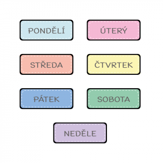 Sada 5 dětských magnetek se dny v týdnu Odstín: Barevný
