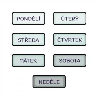 Sada 5 dětských magnetek se dny v týdnu Odstín: Jednoduchý