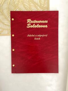 Desky na jídelní lístek, A4, červené Barva nápisu: zlatá, Eurosložky navíc (v ceně 5ks): bez doplňků, Nápis: Jídelní a nápojový lístek