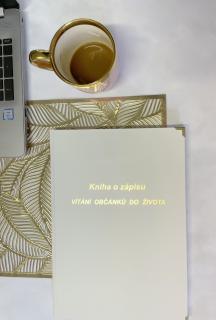 Kniha o zápisu Vítání občánků do života, 100 listů, bílá Barva nápisu: zlatá, Kovové růžky: bez doplňků