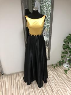 Žlto-čierne saténové šaty