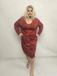 Šaty popsané s dlouhým rukávem Velikost: OVERSIZE, Barva: Vínová