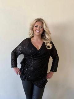 Tunika flitrová zavinovací Velikost: OVERSIZE, Barva: Černá