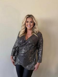 Tunika flitrová zavinovací Velikost: OVERSIZE, Barva: Stříbrná