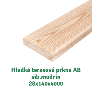 Hladká terasová prkna 28x140x4000 AB, sibiřský modřín - 840 Kč/m2 bez DPH (1 ks = 0,56 m2 = 470,4 Kč bez DPH)