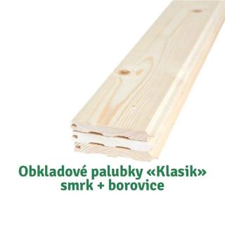 Obkladové palubky «Klasik» 12,5x96x3000 B, smrk+borovice - 165 Kč/m2 bez DPH (10ks v balení = 2,88 m2 = 475,20 Kč bez DPH)
