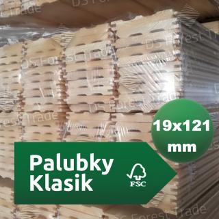 Obkladové palubky «Klasik» 19x121x3000 BC, smrk + borovice - 239 Kč/m2 bez DPH (4 ks v balení = 1,452 m2 = 347,03 Kč bez DPH)
