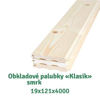 Obkladové palubky «Klasik» 19x121x4000 AB, smrk,  - 285 Kč/m2 bez DPH (6 ks v balení = 2,904 m2 = 827,64 Kč bez DPH)