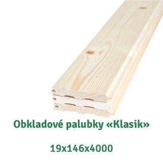 Obkladové palubky «Klasik» 19x146x4000 B, borovice - 277,00 Kč/m2 bez DPH (4 ks v balení = 2,336 m2 = 647,07 Kč bez DPH)