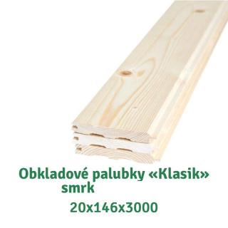 Obkladové palubky «Klasik» 20x146x3000  AB, smrk - 262 Kč/m2 bez DPH (4 ks v balení = 1,752 m2 = 459,02 Kč bez DPH)