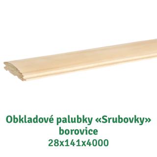 Obkladové palubky «Srubovky» 28x141x4000 AB, borovice - 480 Kč/m2 bez DPH (4 ks v balení = 2,256 m2 = 1082,88 Kč/m2 bez DPH)