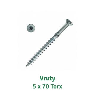 Vruty 5 x 70 Torx - 3,63 Kč/ks, balení po 200 kusů (1 bal = 200 ks = 726,00 Kč bez DPH)