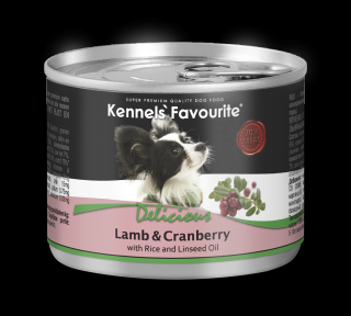Konzerva pro psy - Kennels' Favourite jehněčí + brusinky s lněným olejem 200 g  ovocná konzerva pro psy vařená v páře