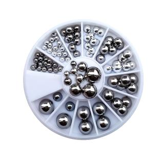 3D půl perly ocelové karusel - mix velikostí č.34 (Zdobení nehtů půl perličky mix ocelově stříbrné)