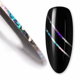 Samolepící zdobící páska na nehty Silver holografická - 1mm (Zdobící - glitrová samolepící páska na nehty)