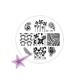 Starnails Razítkovací destička JQ39 - Peříčka, srdíčka