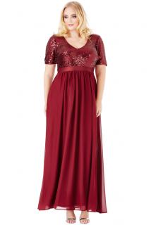 Luxusní plesové šaty pro plnoštíhlé Contessa vínově červené dlouhé Velikost: 44 (XXL)