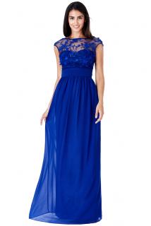 Luxusní společenské šaty Floretta modré dlouhé Velikost: 44 (XXL)