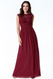 Luxusní společenské šaty Floretta vínově červené dlouhé Velikost: M (38)