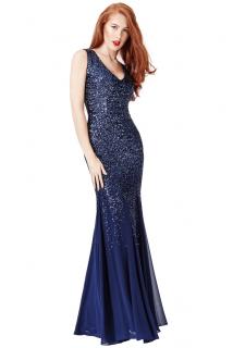 Luxusní společenské šaty Petronilla tmavě modré Velikost: XL (42)