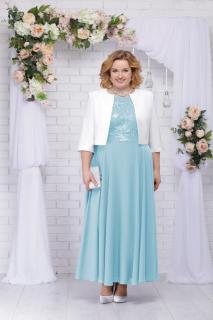 Luxusní společenské šaty pro plnoštíhlé Eugenia II světle modré dlouhé s bílým kabátkem Velikost: 48/50