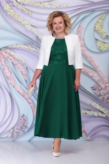 Luxusní společenské šaty pro plnoštíhlé Eugenia III smaragdově zelené dlouhé s bílým kabátkem Velikost: 50