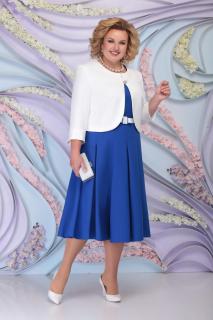 Luxusní společenské šaty pro plnoštíhlé Fortunata modré s bílým kabátkem Velikost: 48/50