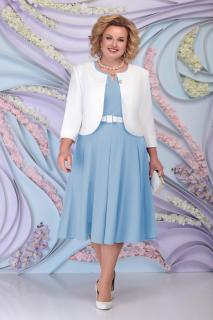 Luxusní společenské šaty pro plnoštíhlé Fortunata světle modré s bílým kabátkem Velikost: 50/52