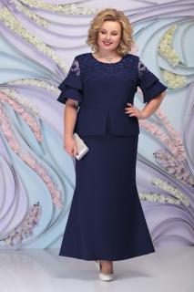 Luxusní společenské šaty pro plnoštíhlé Graziella tmavě modré dlouhé Velikost: 48/50